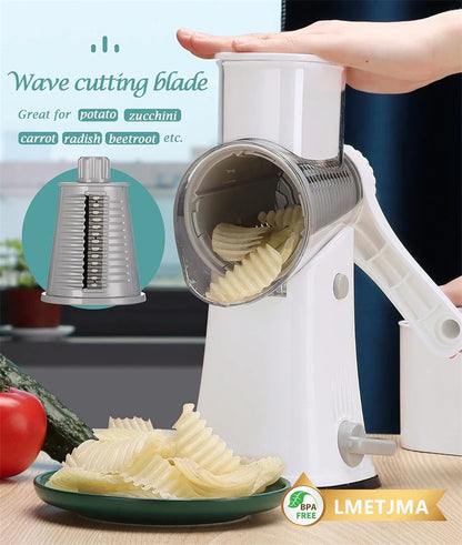 LMETJMA 5-in-1 Rotary Cheese Grater — Vegetable Mandoline, Julienne Slicer & Nut Chopper