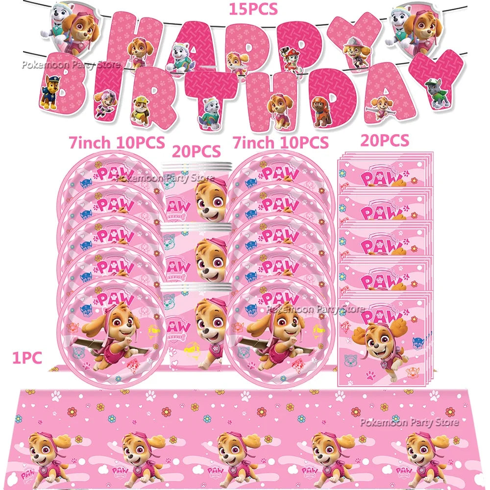 Paw Patrol Kids Birthday Party Supplies Set – Cups, Plates, Napkins, Gift Bags & Cake Toppers Decorations Kit