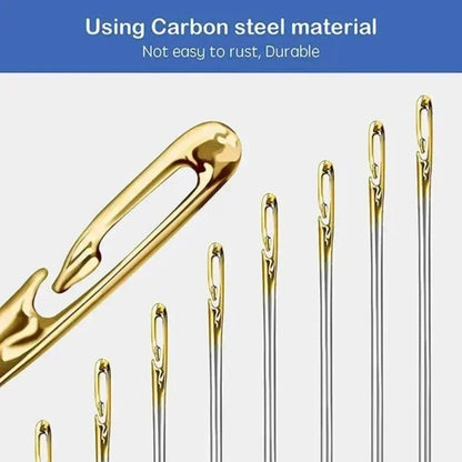 12PCS Side Holes Blind Needles - Stainless Steel Sewing Elderly Needle Set for DIY Jewelry, Beading, and Threading