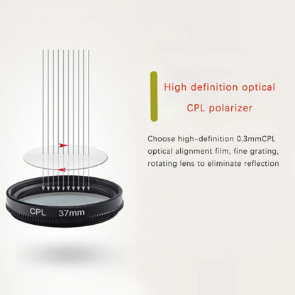 37/52MM CPL Circular Polarizer Filter — Universal Black Camera & Phone Clip-On Lens Accessory for Wide-Angle Photography
