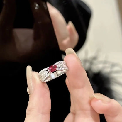 Retro Palace Wheat Ear Ruby Ring - Adjustable Open Design Luxury Statement Ring for Women