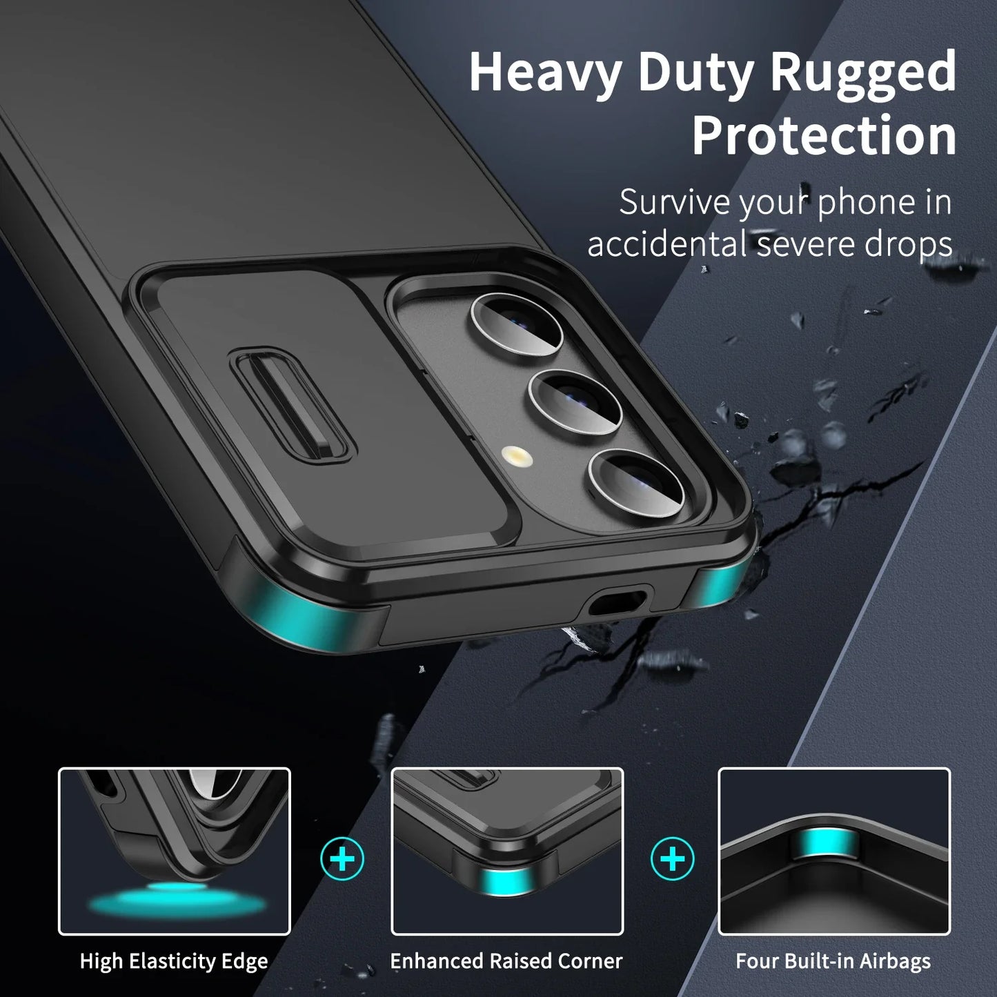 Samsung Galaxy S Series Slide Camera Armor Case – Compatible with S21/S22/S23/S24/S25 Ultra & FE Models