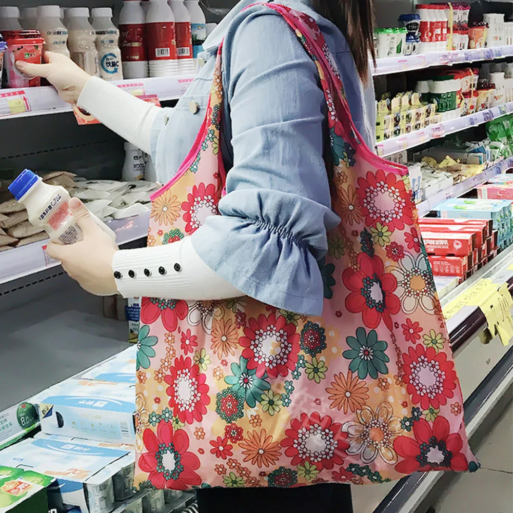 Large Foldable Reusable Shopping Tote Bag – Eco-Friendly Grocery & Beach Storage Shoulder Bag, Multi-Purpose Carry Pouch
