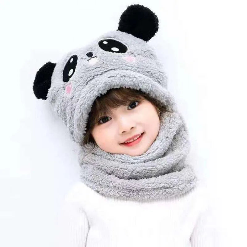 Fashionable Autumn/Winter Children's Cartoon Scarf & Hat Set - Double Layer Wool, Warm for Boys & Girls