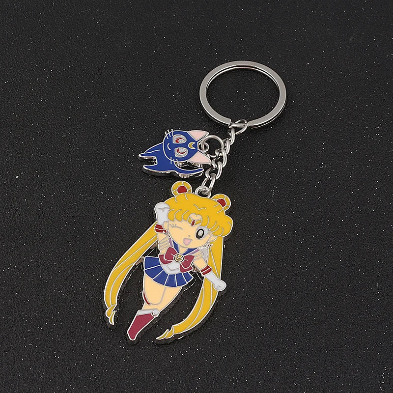 6PCS Anime Star & Moon Metal Keychains — Sailor Moon Tsukino Usagi & Luna Cat Cosplay Props, Pendant Jewelry Ornament
