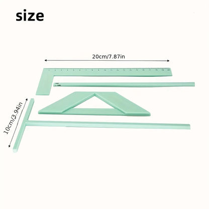4Pcs Scrapbook Ruler Set - L-Ruler, T-Ruler, Spacing Guide & Corner Square for Album Making