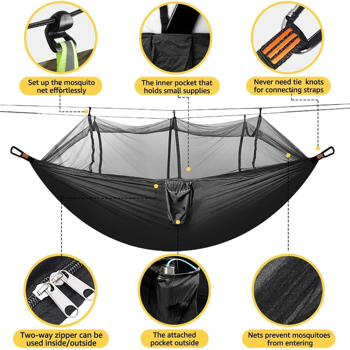 Lightweight Camping Hammock with Mosquito Net - Breathable 210T Nylon Outdoor Hammock