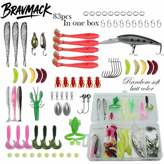Fishing Lure Set 18–142pcs Mixed VIB Baits Kit – Soft Lures, Minnow, Popper & Hooks Freshwater Fishing Tackle Accessories Kit