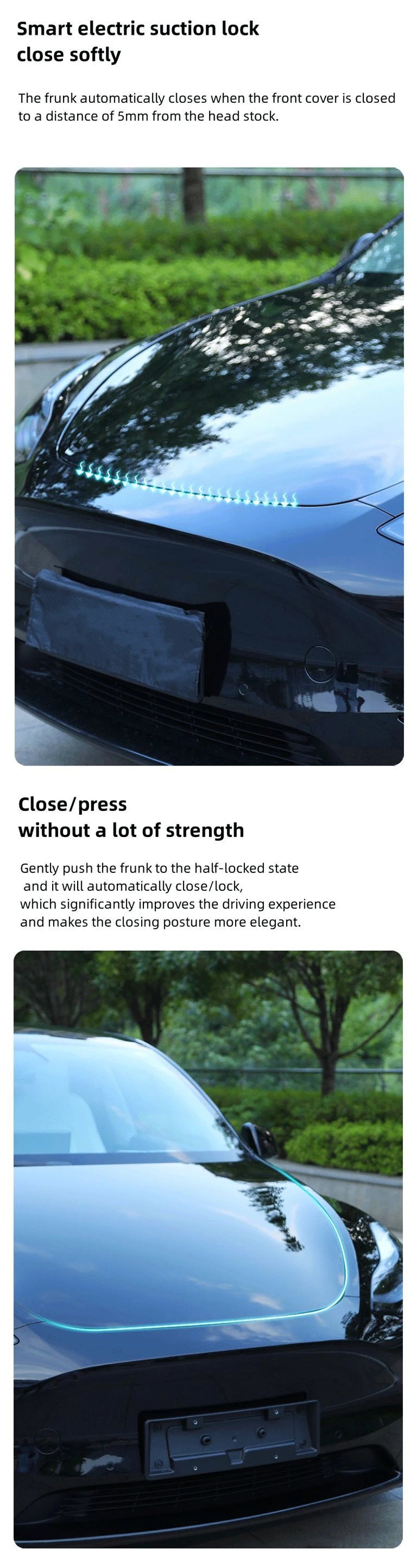 Tesla Model 3/Y/X/S 2021-2024 Frunk Soft Closing Lock – Automatic Electric Front Trunk Auto Close Closer