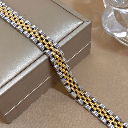Greatera Five-Layer 10mm Beaded Bracelet – Two-Tone Stainless Steel Watch Chain Bangle Jewelry for Men & Women