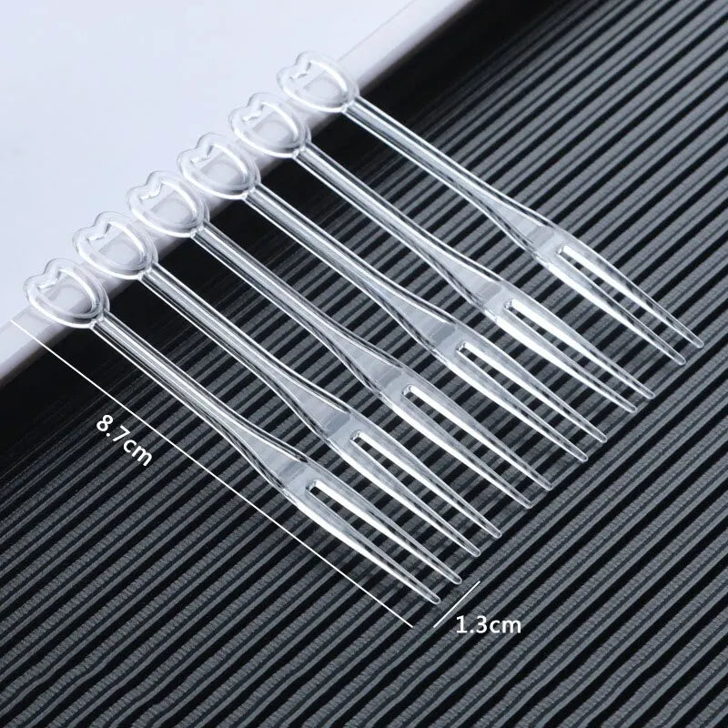 100pcs Disposable Transparent Packaging for Household Plastic Fruit Skewers with Small Forks