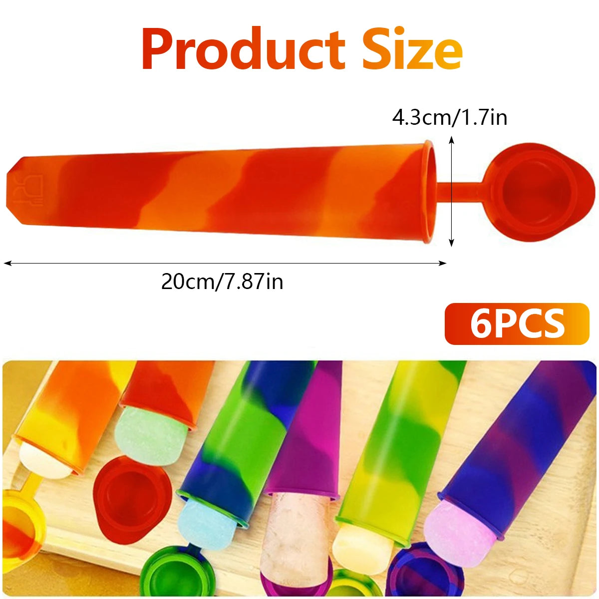 6PCS Reusable Popsicle Molds – Food-Grade Silicone Multi-Colored DIY Ice Cream & Frozen Pop Maker for Babies