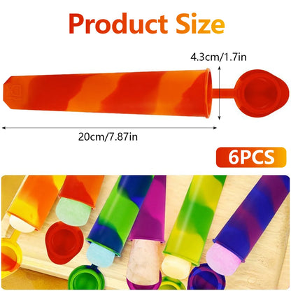 6PCS Reusable Popsicle Molds – Food-Grade Silicone Multi-Colored DIY Ice Cream & Frozen Pop Maker for Babies