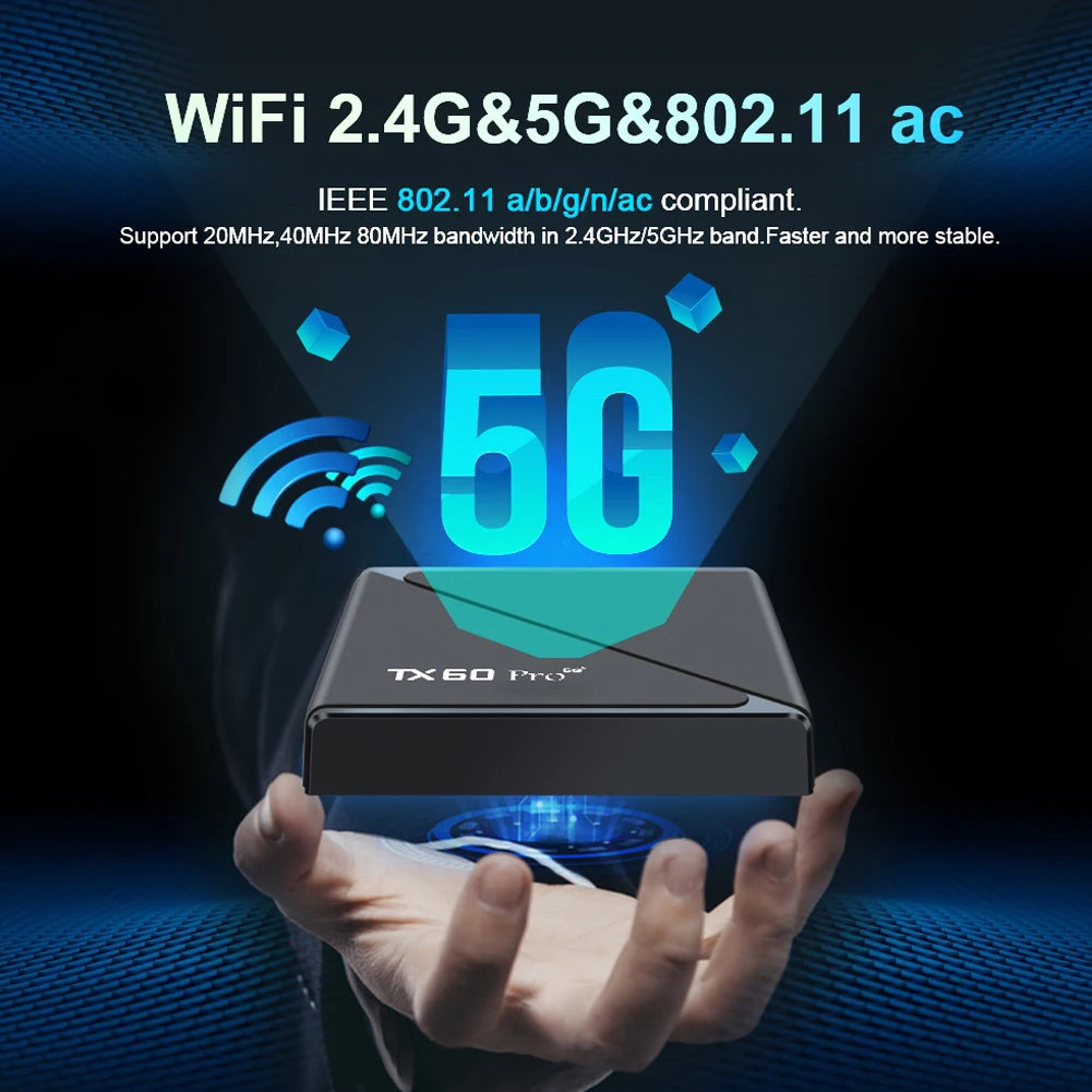 Android 16 Smart TV Box — Allwinner H313 Quad-Core, Dual WiFi 2.4G/5G, 14K Media Player with Voice Remote (16G/256G)
