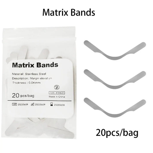 20-Pack Dental Matrix Bands — Tofflemire Gingival Wall Lift, Large Curvature Sectional Contoured Matrices (Dentistry Tool)
