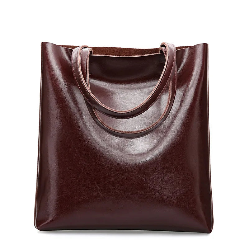 2023 Genuine Cow Leather Women’s Handbag – Large Vintage Office Tote Shoulder Bag for Ladies