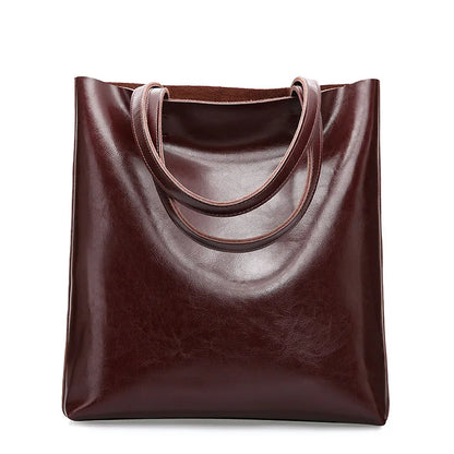 2023 Genuine Cow Leather Women’s Handbag – Large Vintage Office Tote Shoulder Bag for Ladies