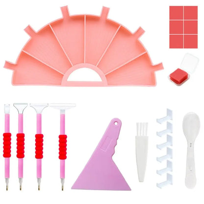6-Grid Diamond Painting Tray Kit – Large Capacity Drill Plate, Beading Plate, and Cross Stitch Tools with Diamond Painting Pen