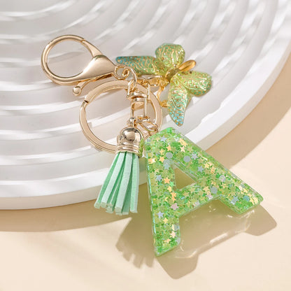 A-Z Initial Letter Resin Keychain - Green Butterfly Lobster Key Ring & DIY Charm
