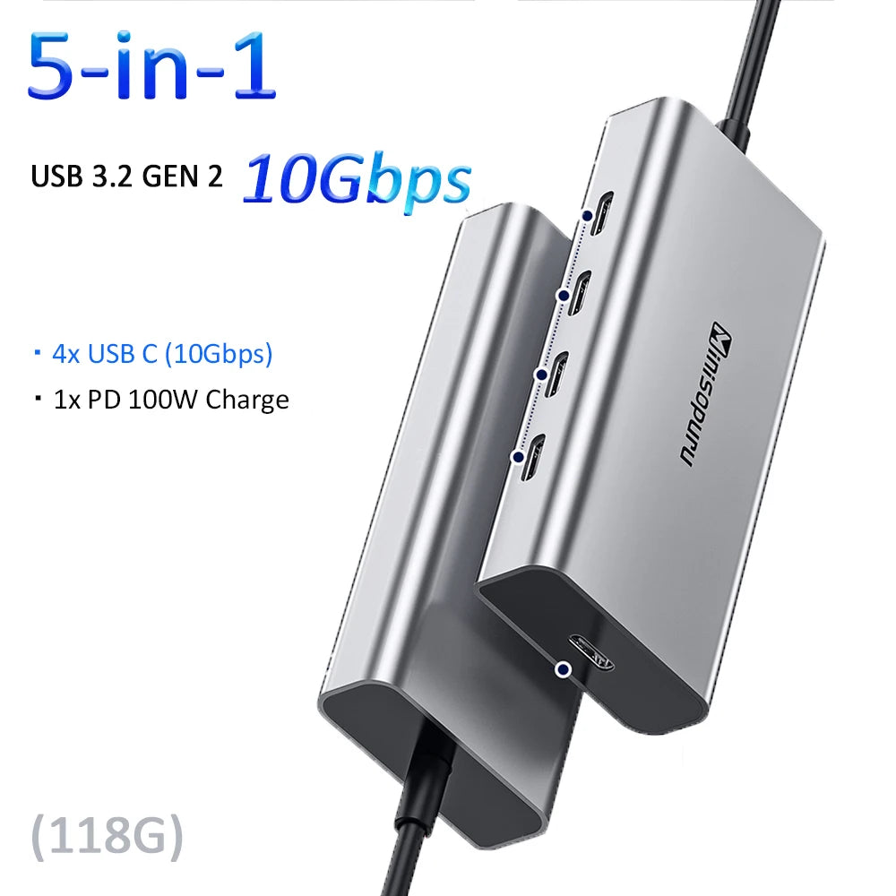 Minisopuru USB C Hub 10Gbps – USB 3.2 Type-C to USB Adapter with 100W PD for MacBook Pro, iMac & PC Accessories