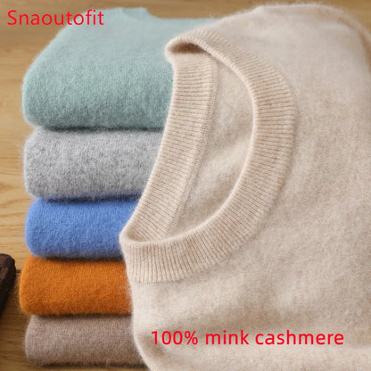 Men's Pure Mink Cashmere Sweater - Luxury O-Neck Long Sleeve Knit Pullover For Autumn & Winter Fashion