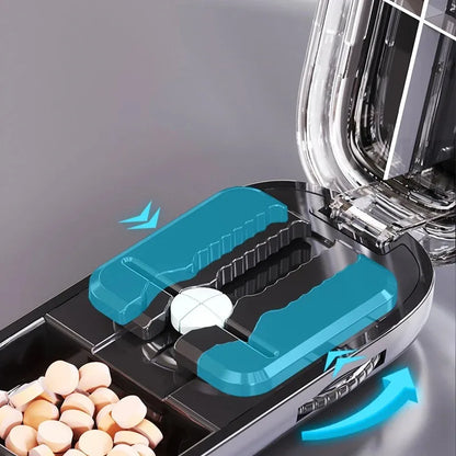 Quartering Pill Cutter & Storage Box – Portable Dustproof Medicine Tablet Crusher with Divider Organizer