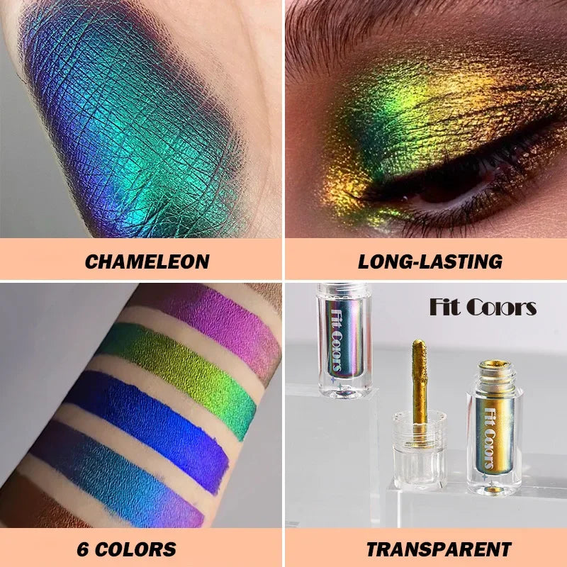 6 Color Shiny Metallic Glossy Face Decorating Liquid – Eyeshadow, Lipgloss, Metallic Lipstick, Chameleon Eye Glitter Pigment