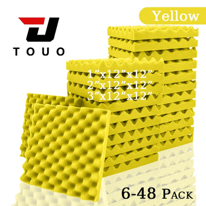 TOUO Acoustic Foam Panels – Fireproof Egg Crate Soundproofing Sponge 6/12/24/48 Pack Studio & Home Sound Absorbing Foam Tiles