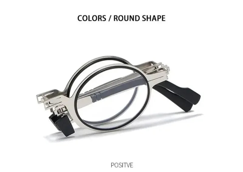 Unisex Folding Reading Glasses – Full Metal Frame, Transparent Lenses, Anti-Blue Light with Case