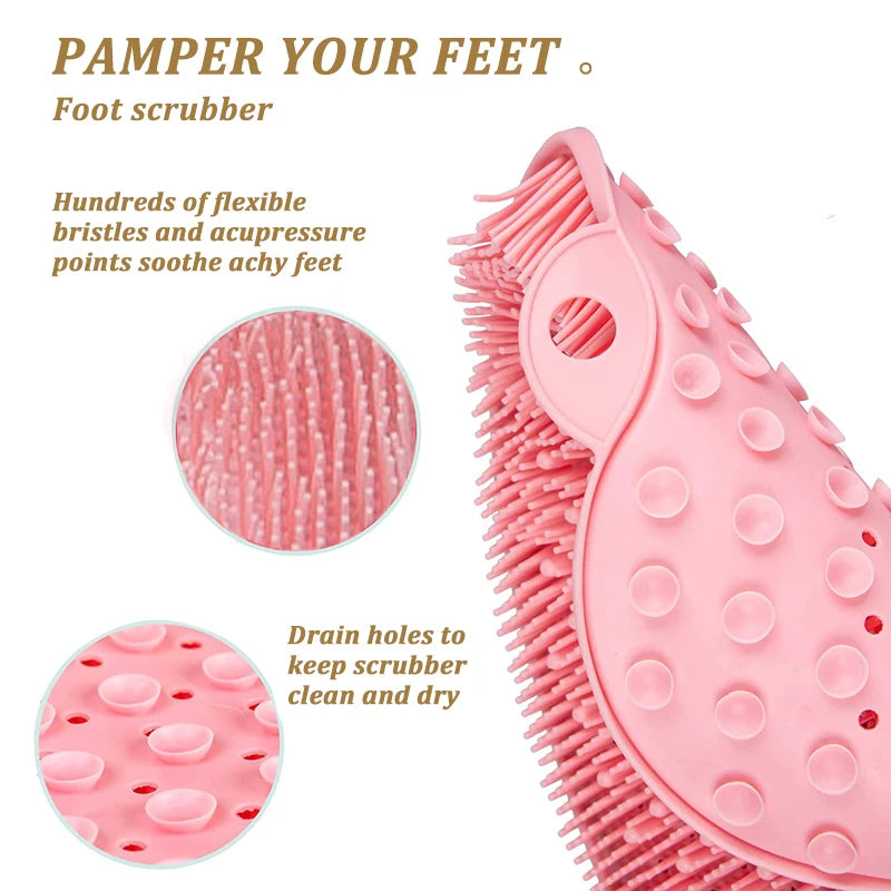Silicone Back Brush with Non-Slip Shower Mat - Bath Massage Foot Exfoliating Brush Pad with Suction Cups