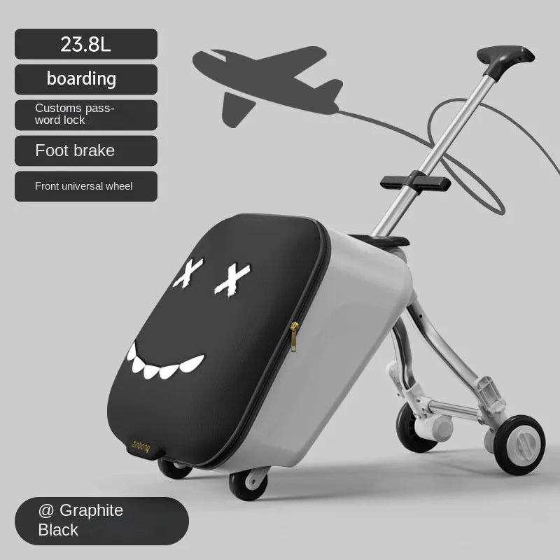 Children's Ride-On Luggage with Brake Wheels – Foldable Trolley Suitcase for Baby, Cabin Carry-On Travel Case
