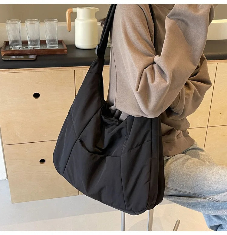 2025 Trendy Women's Soft Cloth Shoulder Bag – Solid Color, Y2K Casual Style, Crossbody Handbag for Students