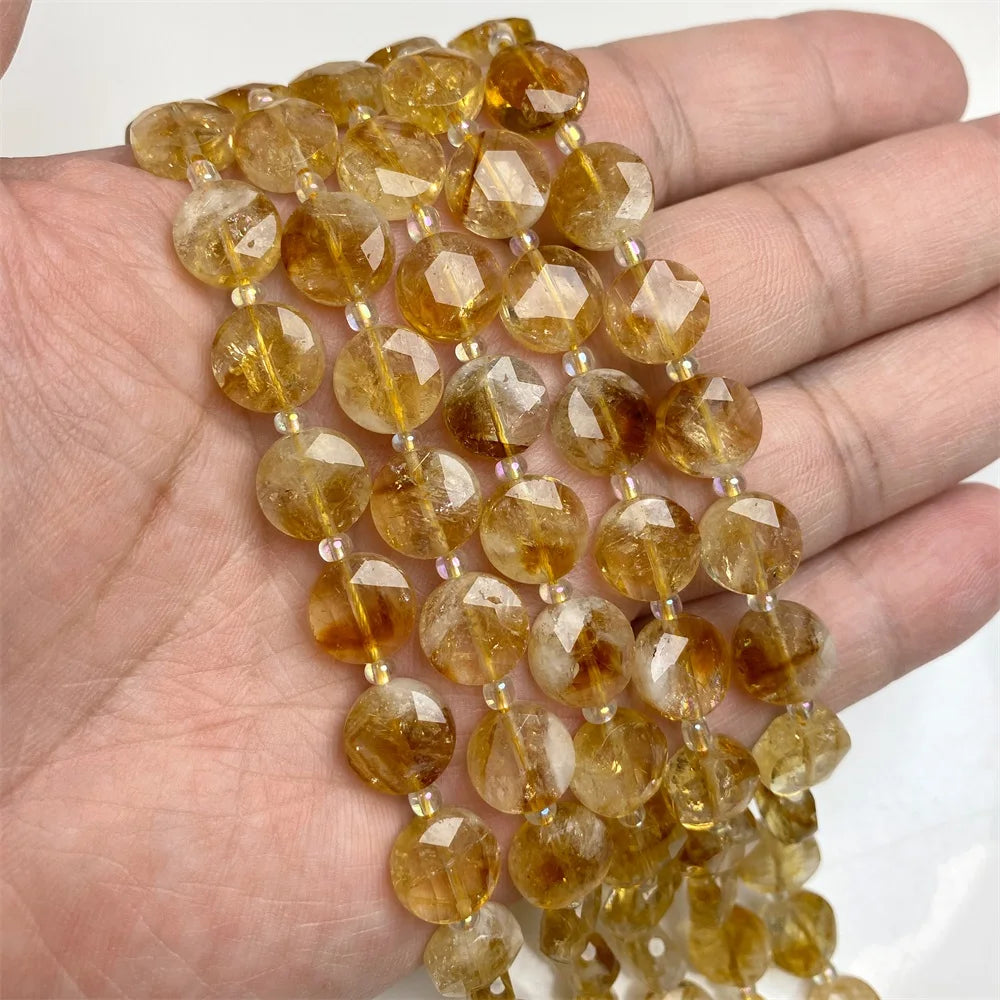 10mm Natural Gemstone Beads - Flat Round Faceted Crystal Jade Loose Beads for DIY Necklace & Bracelet Jewelry Making