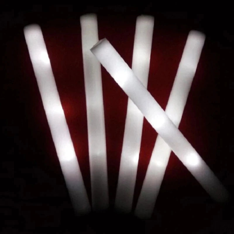 30 Pcs LED Foam Glow Sticks – White Light Flashing Cheer Batons for Wedding & Party Supplies, Glow in the Dark