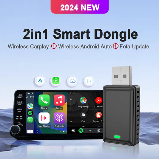 2024 CarPlay Wireless Android Auto Adapter - 2-in-1 Smart Dongle with FOTA Update, Plug and Play for Volvo, Benz, Audi, Honda, Haval, Hyundai