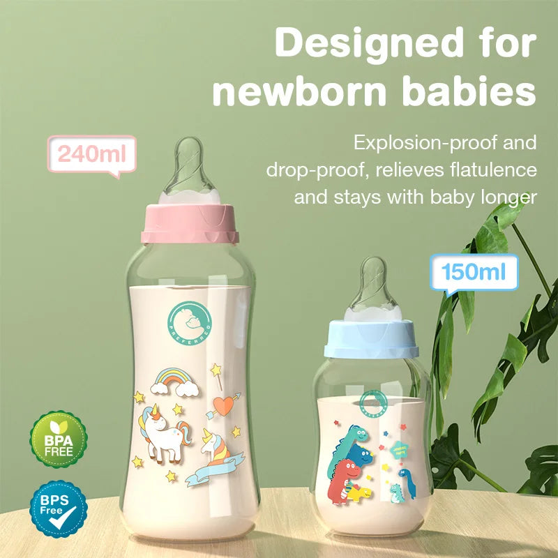 Dr.isla 150/240ML Baby PP Bottle – Wide Mouth Newborn Milk Bottle with Handle & BPA Free, Patterned Baby Cup