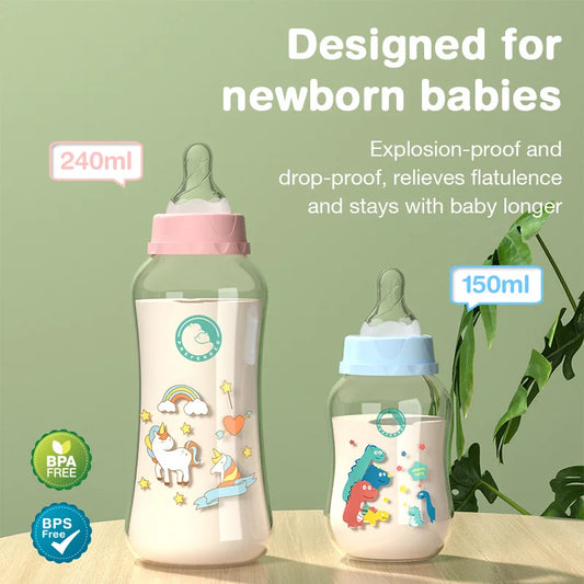 Dr.isla 150/240ML Baby PP Bottle – Wide Mouth Newborn Milk Bottle with Handle & BPA Free, Patterned Baby Cup