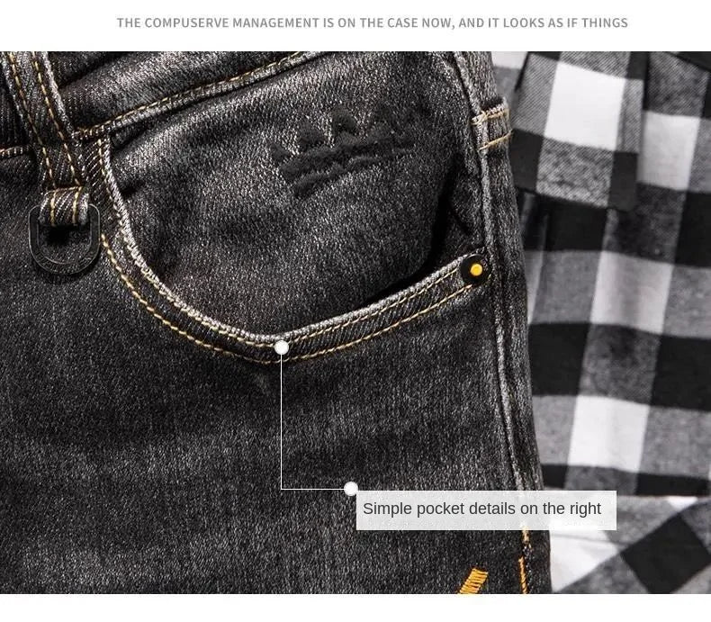 Luxury Korean Streetwear Slim Fit Denim Jeans – Punk Style with 3D Embroidery for Spring & Autumn