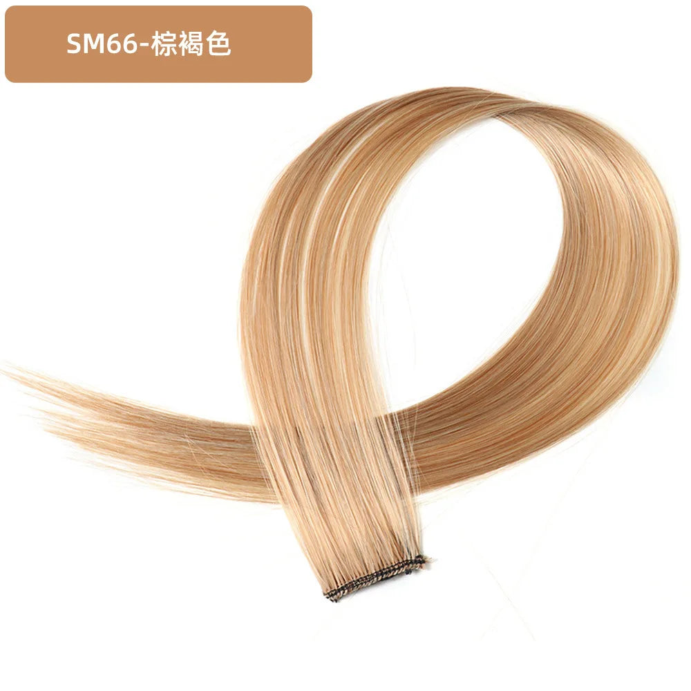 22-Inch Rainbow Highlight Synthetic Hair Extensions – Long Straight Colorful Hairpiece for Women & Kids