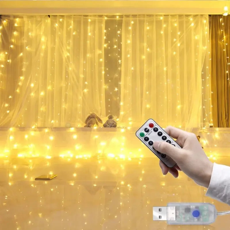 USB LED Curtain String Lights — 3x3/3x2/3x1 Fairy Light Garland for Christmas, Wedding, Home & Bedroom Decoration