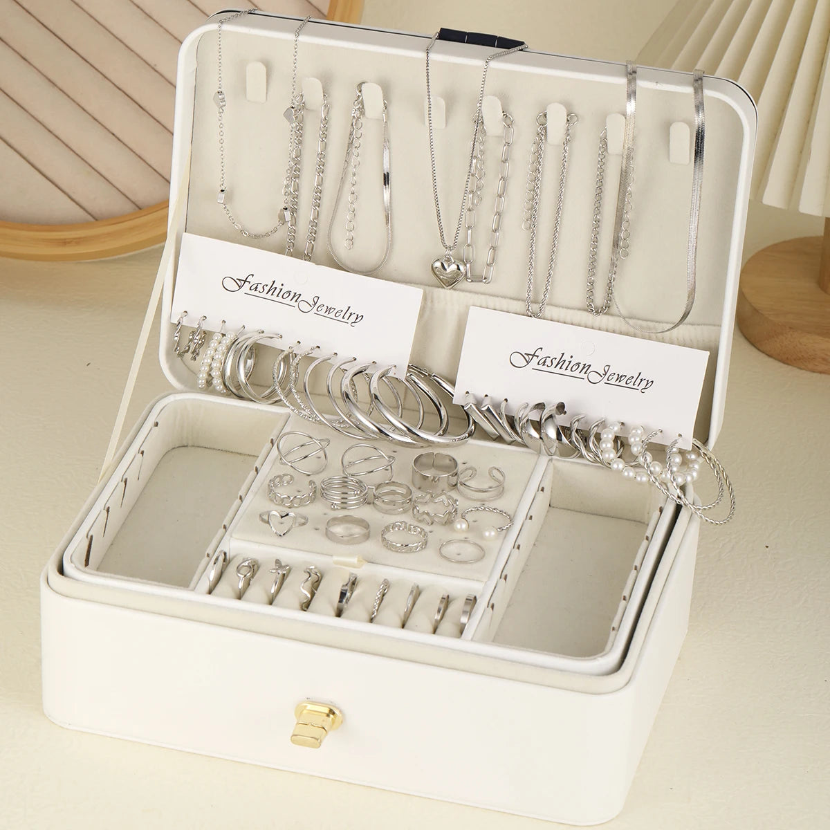 54Pcs Vintage Pearl Jewelry Set - Elegant Earrings Necklace Bracelet Ring & Heart Pendant Gift for Women