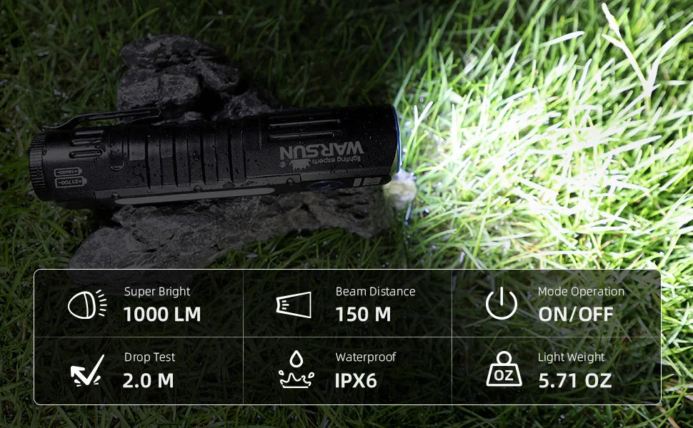Warsun Powerful LED Flashlight – Rechargeable Magnet Torch with 8 Modes, Portable Lantern for Camping & Hiking