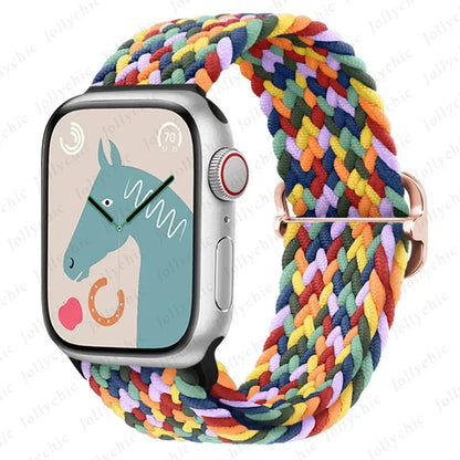 Braided Solo Loop Apple Watch Ultra Band – Elastic Nylon Adjustable Sport Bracelet Strap for iWatch SE, Series 3–9 (38mm–49mm)