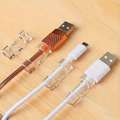 Clear Adhesive Cable Clips - Transparent Wall & Desk Cord Holders for Cable Management