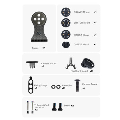OGEVKIN Carbon Bike Stem Extension — Computer Mount Holder Rack for GPS, Cycling Computer, Camera & Light, 3K Black