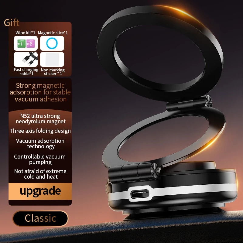 Intelligent Magsafe Car Mount – Magnetic Vacuum Mobile Phone Holder with Folding Swivel Stand and Strong Adsorption