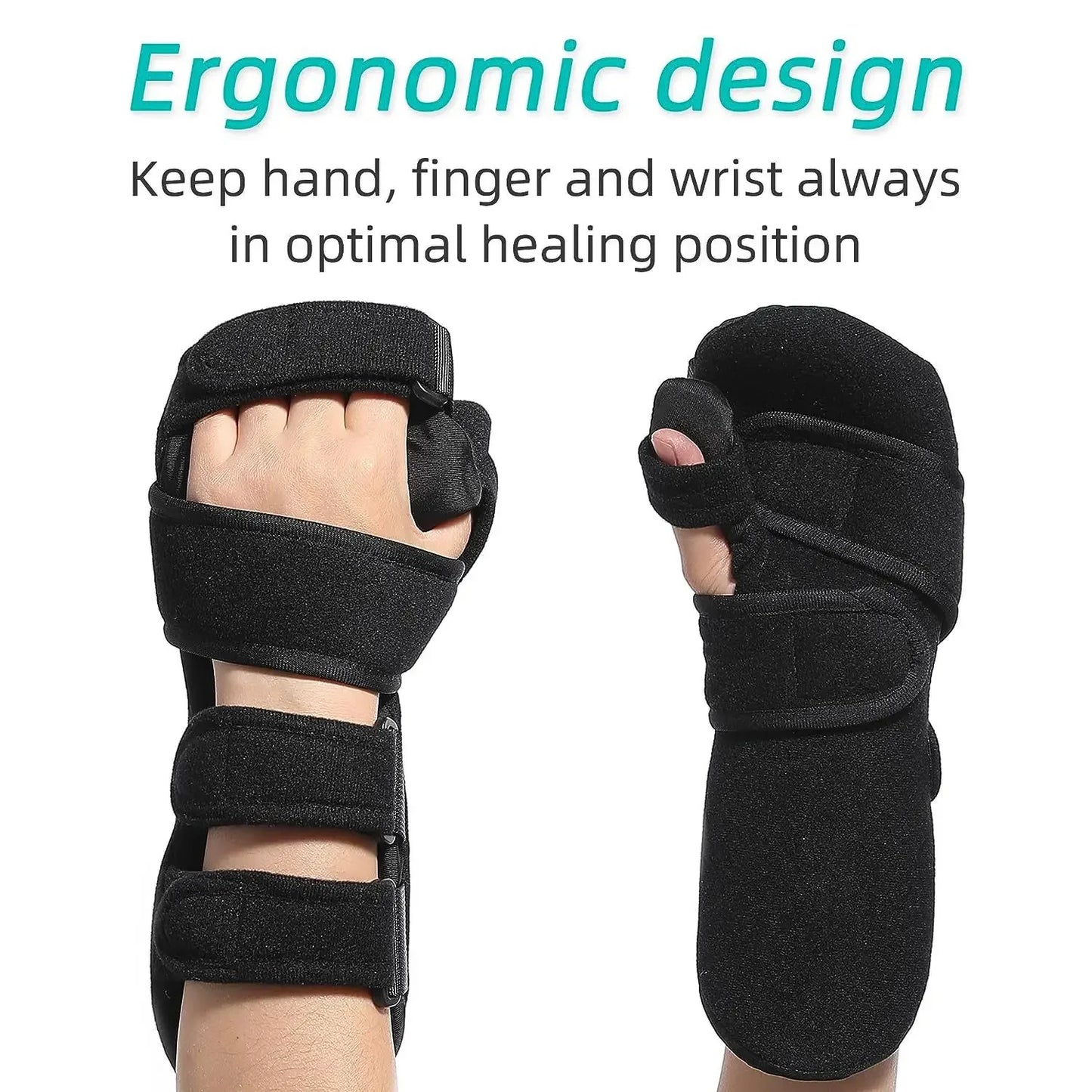 Adjustable Hand Brace for Stroke Recovery — Finger and Wrist Support Splint for Night Use, Arthritis & Tendonitis Relief