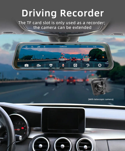 9.36" Car Stereo Touchscreen - MirrorLink, CarPlay & Android Auto Rearview Mirror Recorder with AUX, Bluetooth & FM Radio