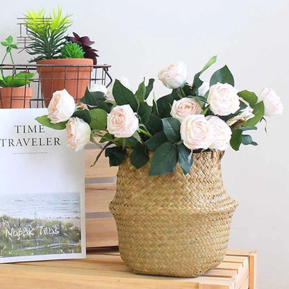 Straw Weaved Flower Pot Basket - Grass Planter for Indoor & Outdoor, Decorative Plant Container