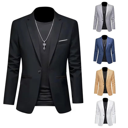 Men’s Casual Business Slim Fit Suit Jacket — Trendy Autumn Single-Button Formal Blouse, Non-Iron Solid Color